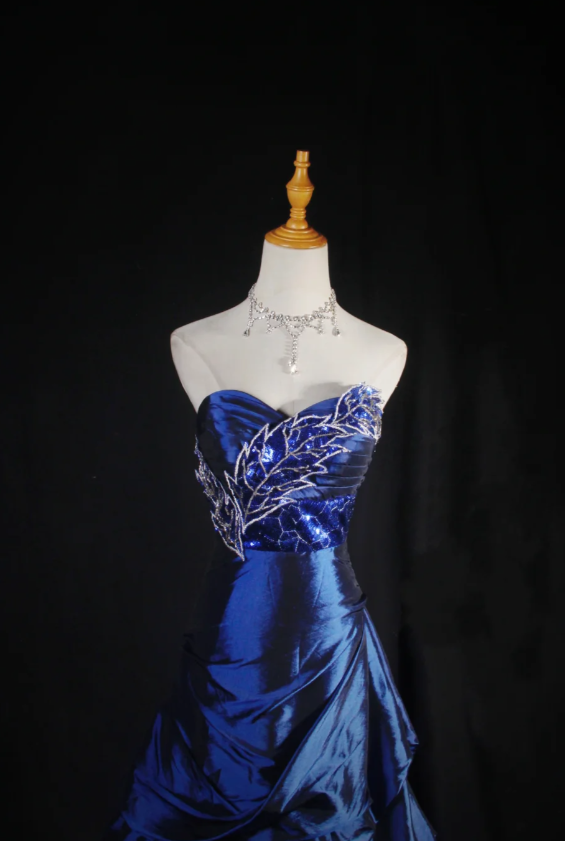 Simple A-Line Long Prom Dresses Satin Sweetheart Navy Blue  Evening Dresses Zipper Birthday Dresses DP04634