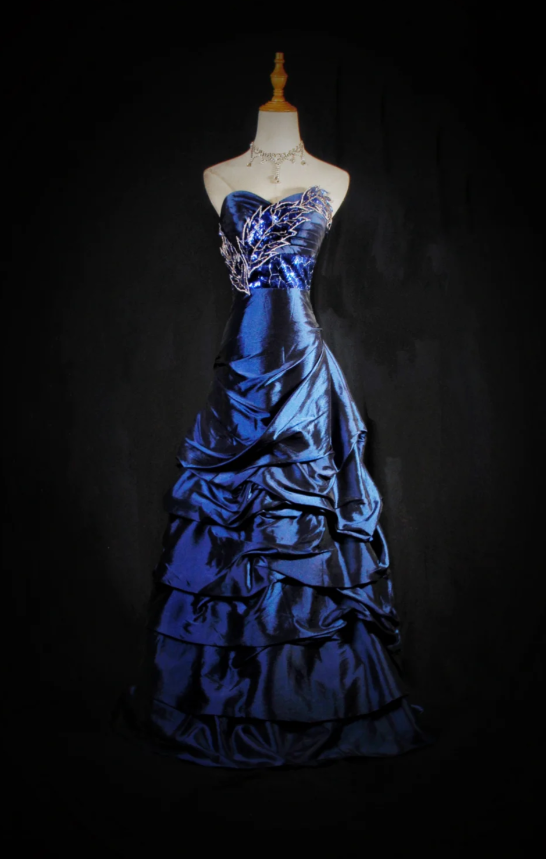 Simple A-Line Long Prom Dresses Satin Sweetheart Navy Blue  Evening Dresses Zipper Birthday Dresses DP04634