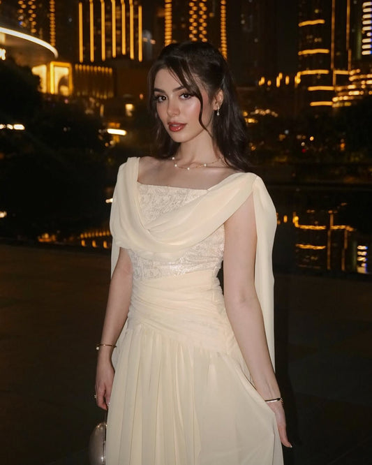 Gorgeous Yellow Sheath Long Prom Dresses Chiffon Birthday Dresses Sleeveless Evening Dresses DP04651