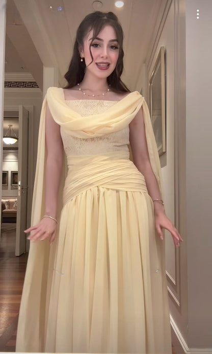 Gorgeous Yellow Sheath Long Prom Dresses Chiffon Birthday Dresses Sleeveless Evening Dresses DP04651