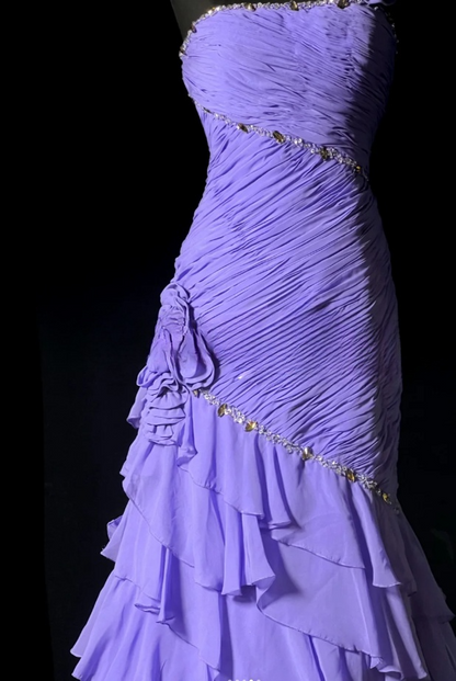 Chic Sheath Long Prom Dresses Chiffon One-shoulder Birthday Dresses Purple Evening Dresses DP04665