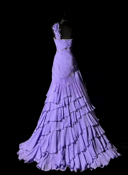 Chic Sheath Long Prom Dresses Chiffon One-shoulder Birthday Dresses Purple Evening Dresses DP04665