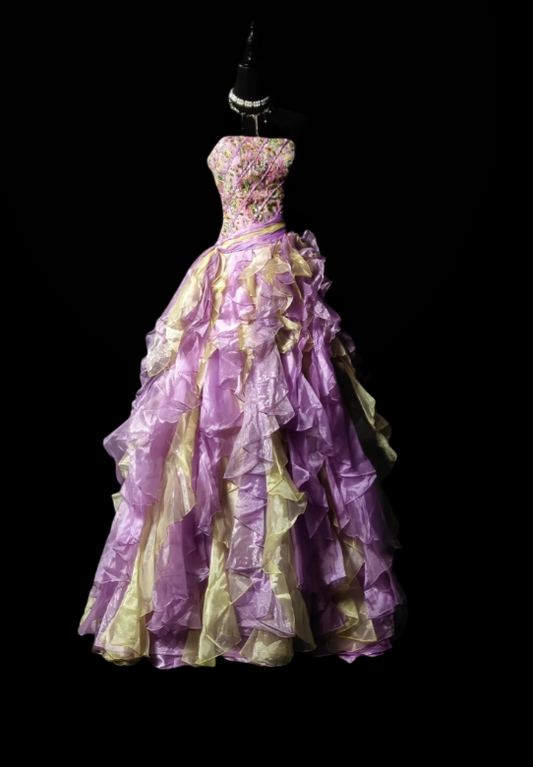 Gorgeous A-line Long Prom Dresses Tulle Purple Quinceanera Dresses Strapless Birthday Dresses DP04671