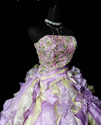 Gorgeous A-line Long Prom Dresses Tulle Purple Quinceanera Dresses Strapless Birthday Dresses DP04671