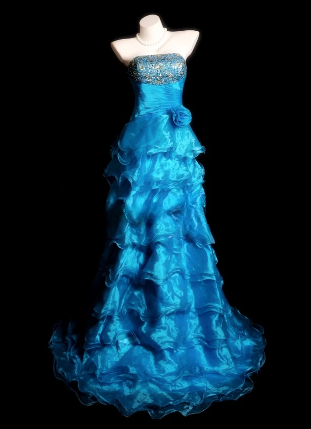 Gorgeous Sheath Long Prom Dresses Tulle Blue Quinceanera Dresses Strapless Birthday Dresses DP04673