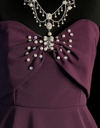 Elegant A-Line Short Prom Dresses Chiffon Strapless Party Dresses Sleeveless Puprle Birthday Dresses DP04688