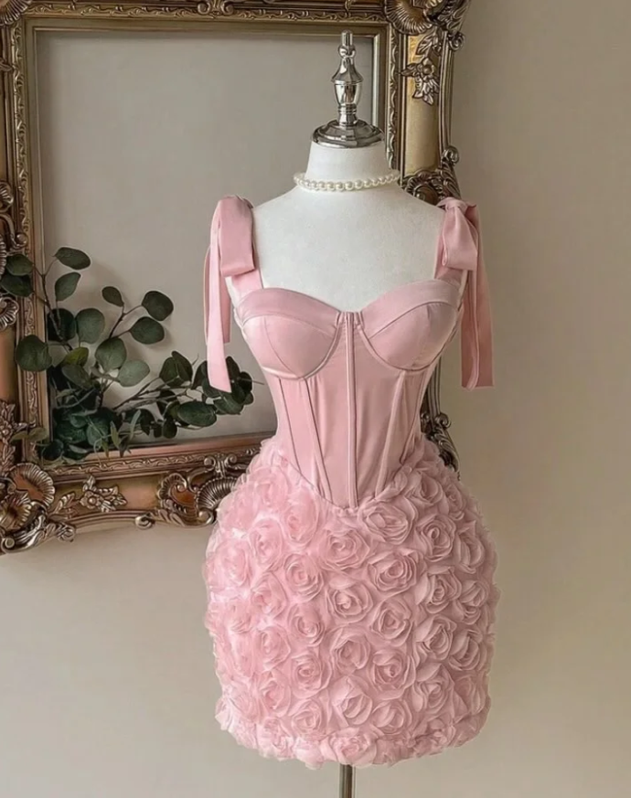 Elegant Sheath Short Prom Dresses Velvet Straps Party Dresses Sleeveless Pink Birthday Dresses DP04691