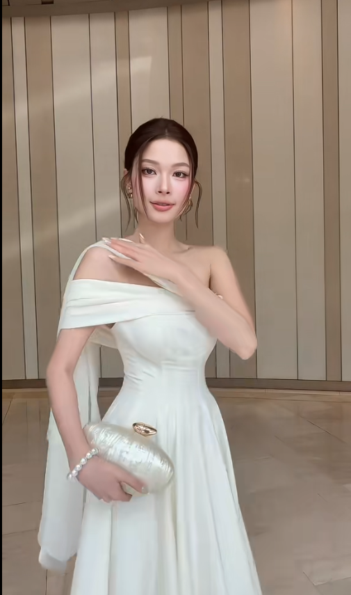 Vintage A-Line Long Prom Dresses Satin One-Shoulder Evening Dresses Sleeveless White Wedding Guest Dresses DP04696