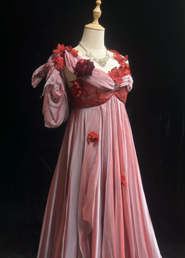 Chic Pink Long Prom Dresses Straps Imperial Evening Dresses Silk Sleeveless Party Dresses DP04701