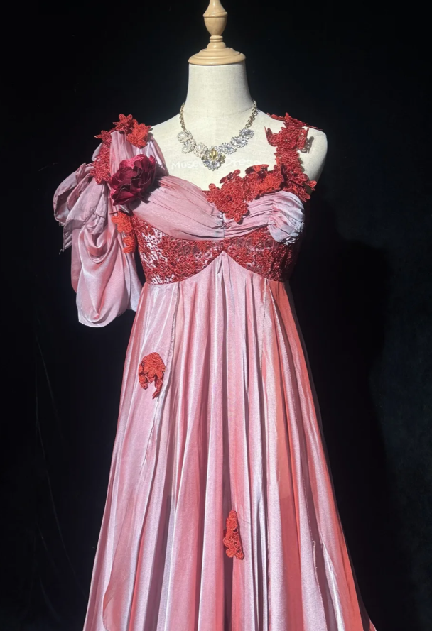 Chic Pink Long Prom Dresses Straps Imperial Evening Dresses Silk Sleeveless Party Dresses DP04701