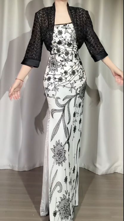 Chic White Long Prom Dresses Spaghetti Straps Sheath Evening Dresses Beaded Chiffon Sleeveless Party Dresses DP04702