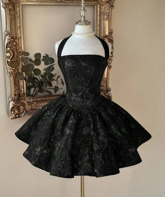 Sexy Black Short Prom Dresses Straps A-Line Evening Dresses Satin Sleeveless Birthday Dresses DP04717