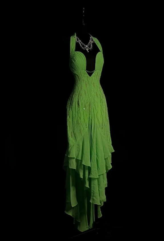 Elegant Green Long Prom Dresses Halter Sheath Evening Dresses Chiffon Beaded Sleeveless Birthday Dress DP04732