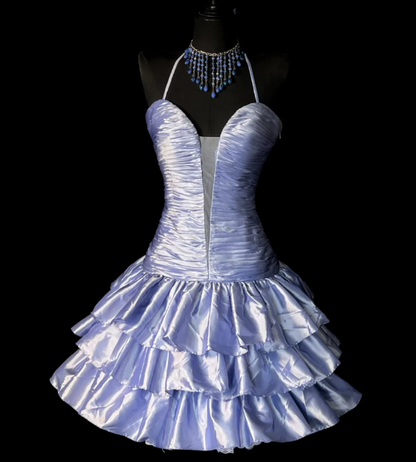 Elegant Green Short Prom Dresses Halter A-Line Birthday Dresses Satin Sleeveless Party Dress DP04733