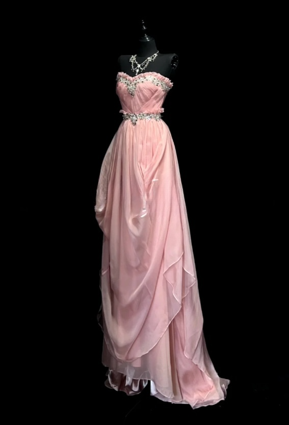 Elegant Pink Long Prom Dresses Strapless Sheath Birthday Dresses Chiffon Sleeveless Evening Gowns DP04734