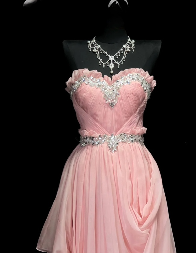 Elegant Pink Long Prom Dresses Strapless Sheath Birthday Dresses Chiffon Sleeveless Evening Gowns DP04734