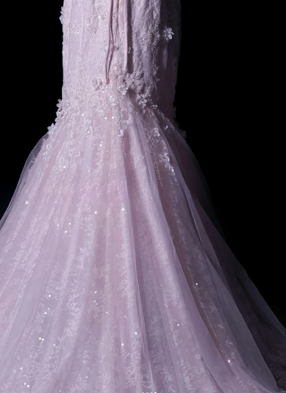 Gorgeous Pink Long Prom Dresses  Straps Mermaid Birthday Dresses Appliques Tulle Sleeveless Evening Gowns DP04737