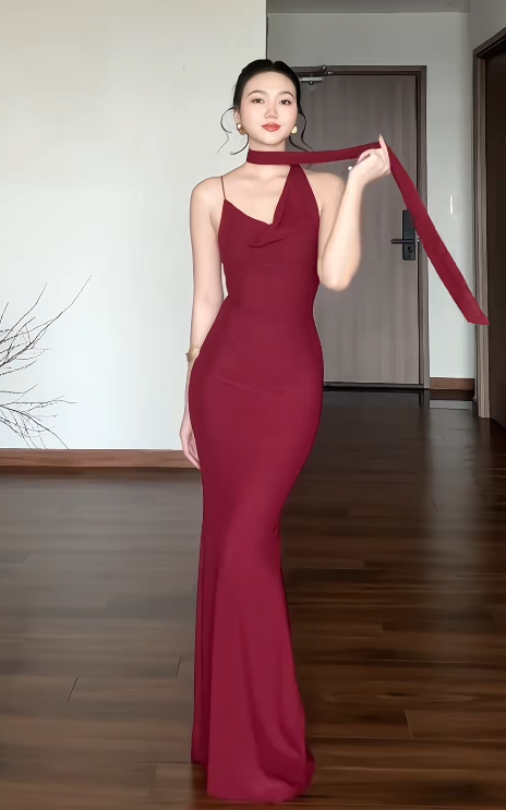 Gorgeous Burgundy Long Prom Dresses Spaghetti Straps Sheath Birthday Dresses Chiffon Sleeveless Evening Gowns DP04740