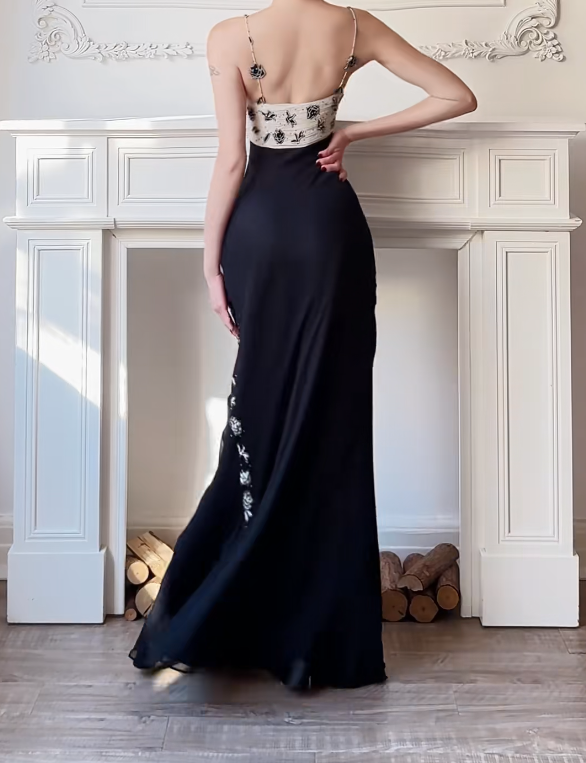 Glam Black Long Prom Dresses Halter Sheath Birthday Dresses Chiffon Sleeveless Evening Gowns DP04752