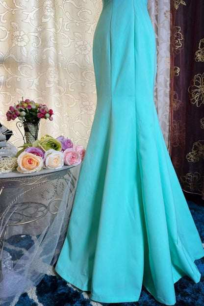 Chic Turquoise Long Prom Dresses Chiffon Halter Mermaid Evening Dresses DP04763