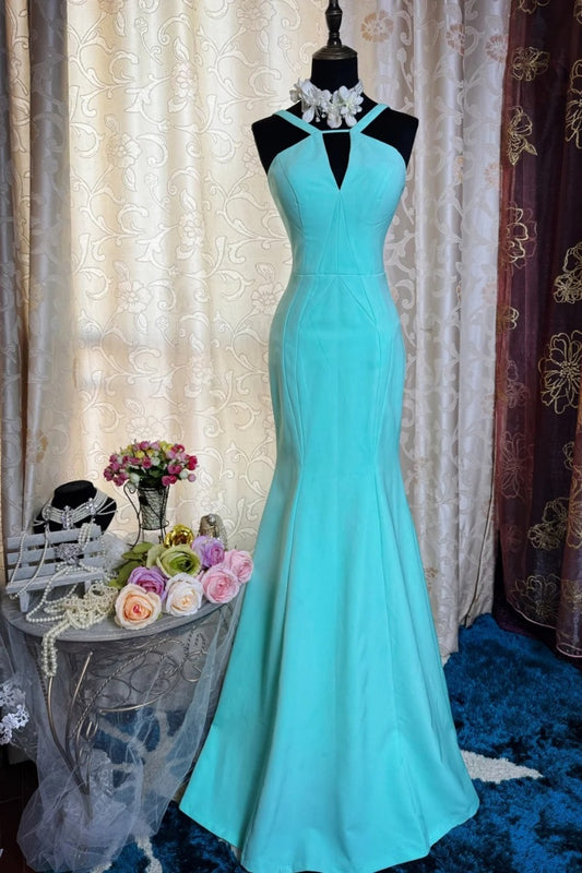 Chic Turquoise Long Prom Dresses Chiffon Halter Mermaid Evening Dresses DP04763