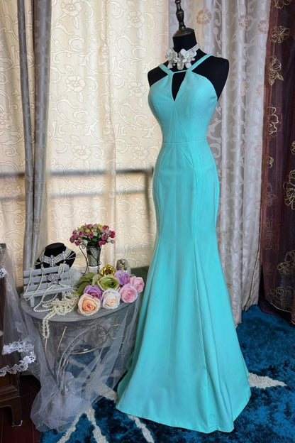 Chic Turquoise Long Prom Dresses Chiffon Halter Mermaid Evening Dresses DP04763
