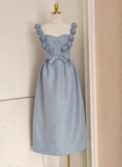 Chic Sheath Blue Short Prom Dresses Sequins Sleeveless Party Dresses Straps Birthday Dresses DP04779