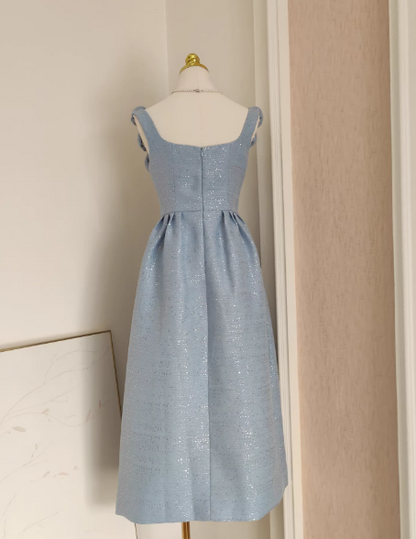 Chic Sheath Blue Short Prom Dresses Sequins Sleeveless Party Dresses Straps Birthday Dresses DP04779