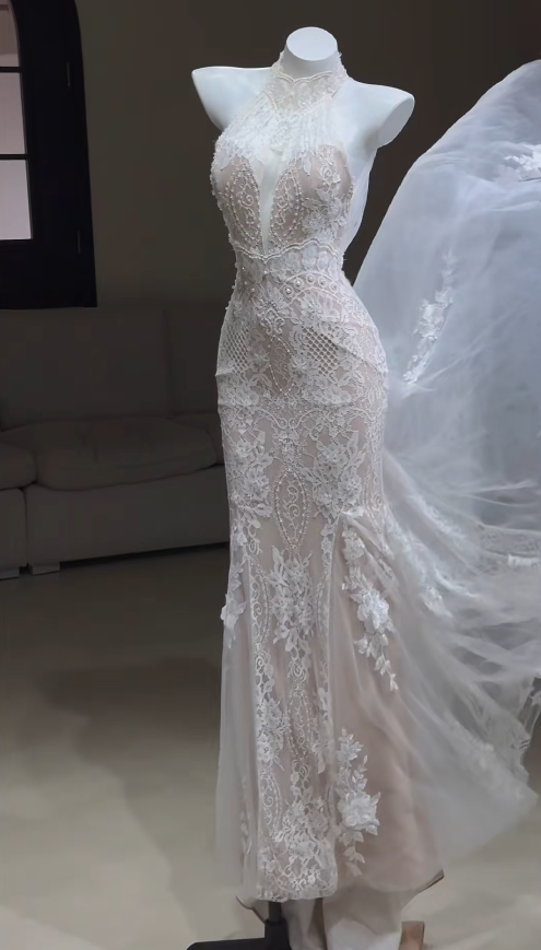 Chic Mermaid Long Wedding Dresses Lace Appliques White Bridal Gowns Sleeveless Bridal Dresses DP04795
