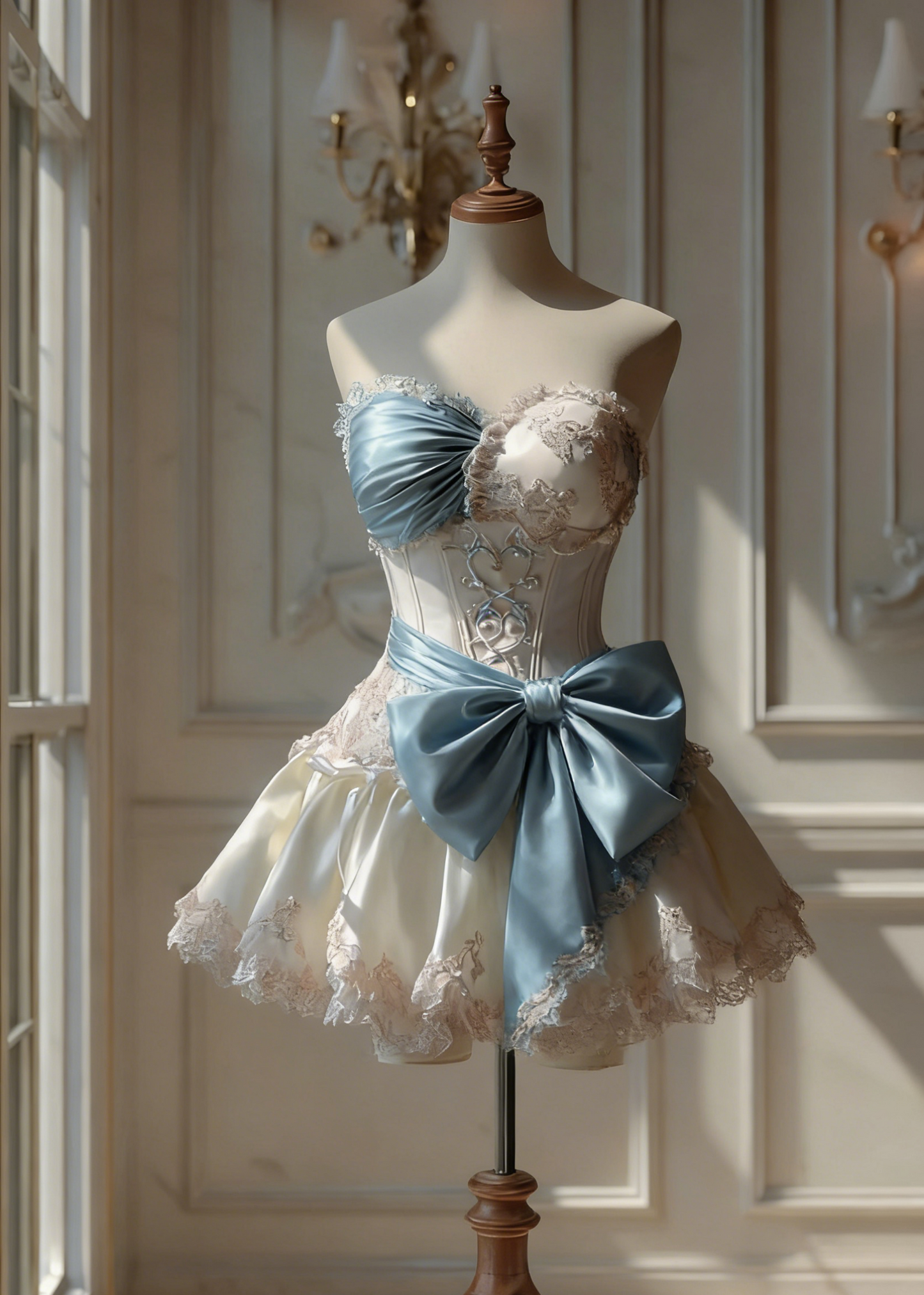 Gorgeous A-line Blue Short Prom Dress  Satin Lace Sweetheart Party Dress Sleeveless Birthday Dress DP04811