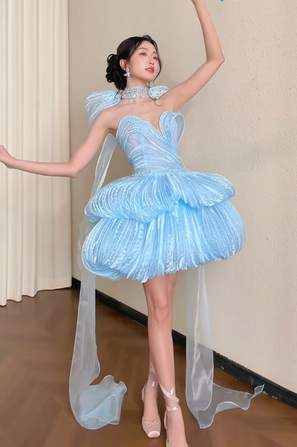 Robe de bal courte à bretelles spaghetti, gris argenté, robe de soirée courte, robe de bal Hoco DH2684