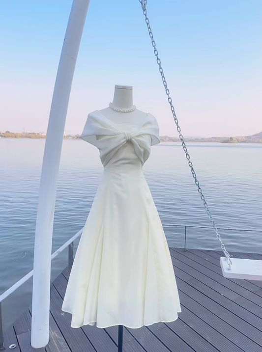 Cute A-line White Short Prom Dress Chiffon Cup Sleeves Party Dress Birthday Dress DP04813