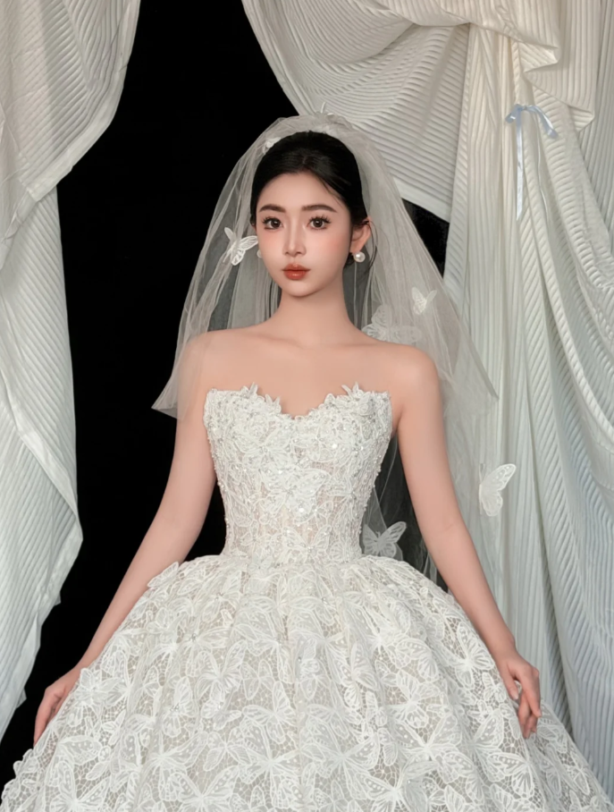 Timeless A-line Long Wedding Dress Tulle Butterfly Sweetheart Bridal Dress Sleeveless Birdal Gowns DP04817