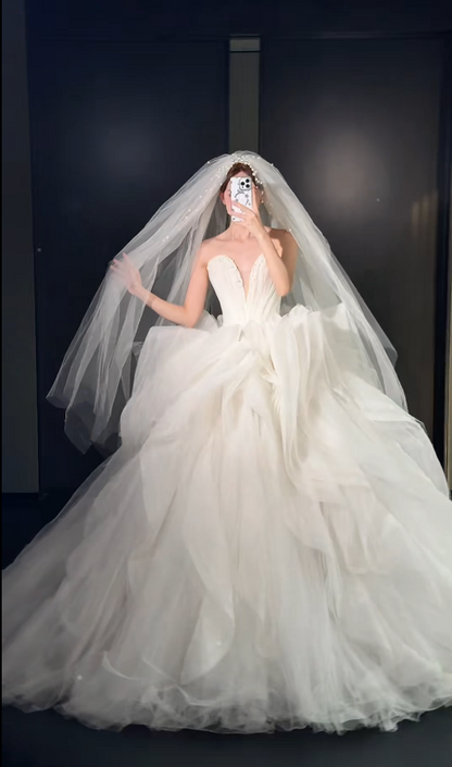 Timeless A-Line Long Wedding Dress Tulle Sweetheart White Bridal Dress Sleeveless Bridal Gown DP04824