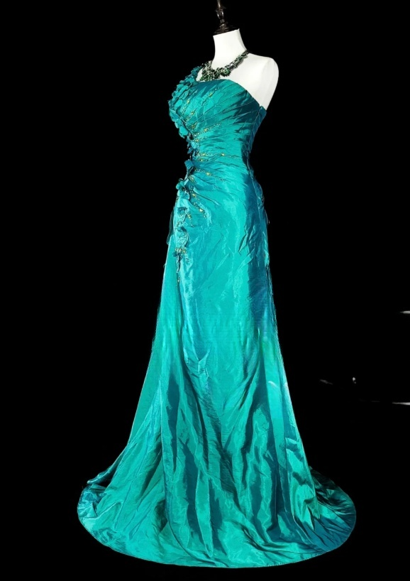 Chic Sheath Turquoise Long Prom Dress Satin Applique One-shoulder Evening Dress Sleevless Birthday Dress DP04834