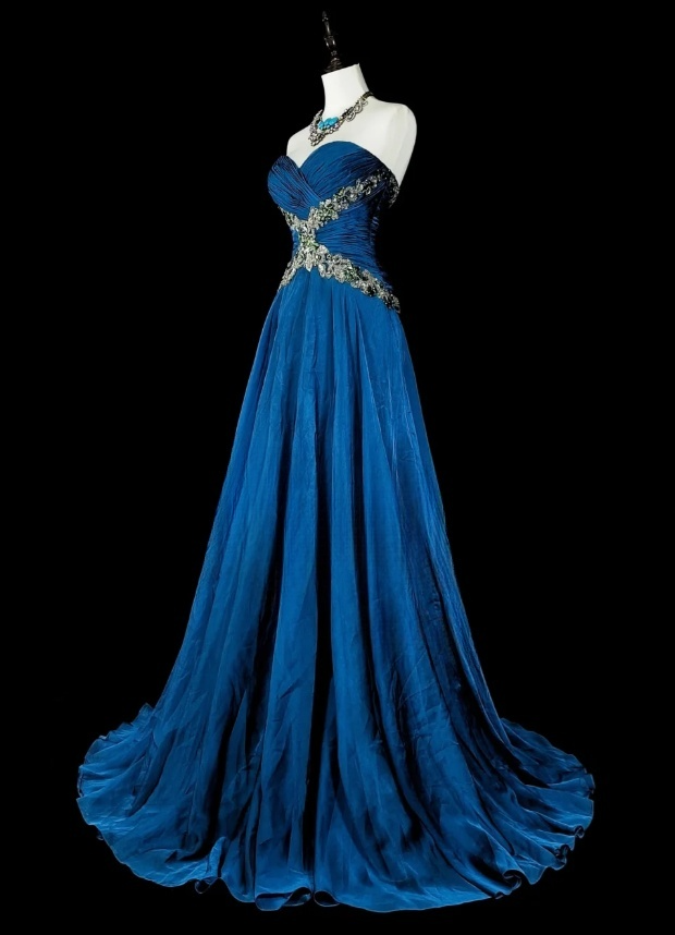 Chic A-Line Blue Long Prom Dress Chiffon Sweetheart Evening Dress Sleevless Birthday Dress DP04836