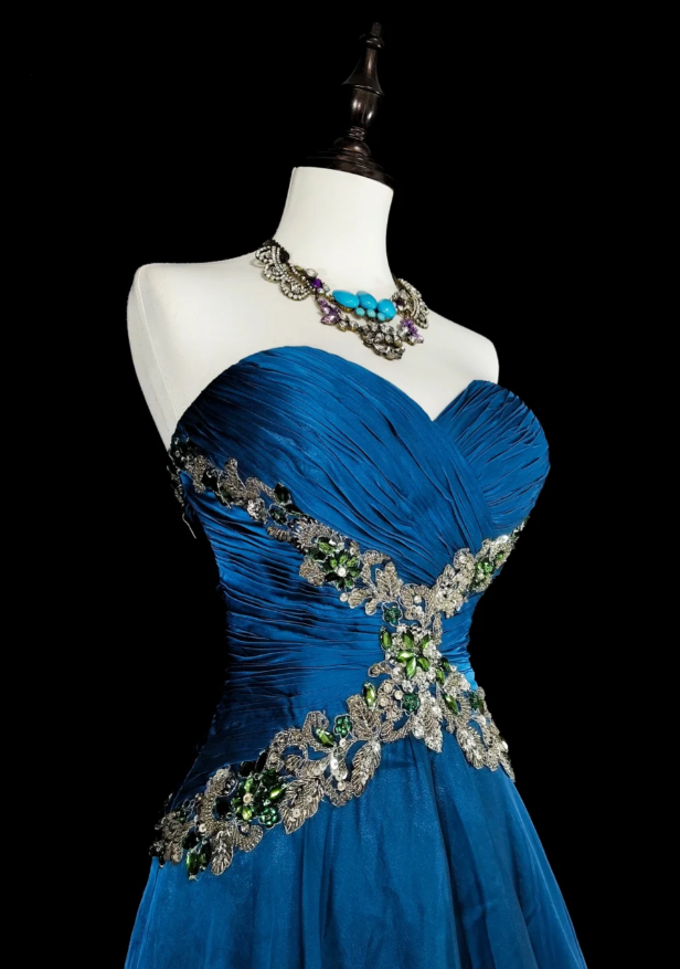 Chic A-Line Blue Long Prom Dress Chiffon Sweetheart Evening Dress Sleevless Birthday Dress DP04836