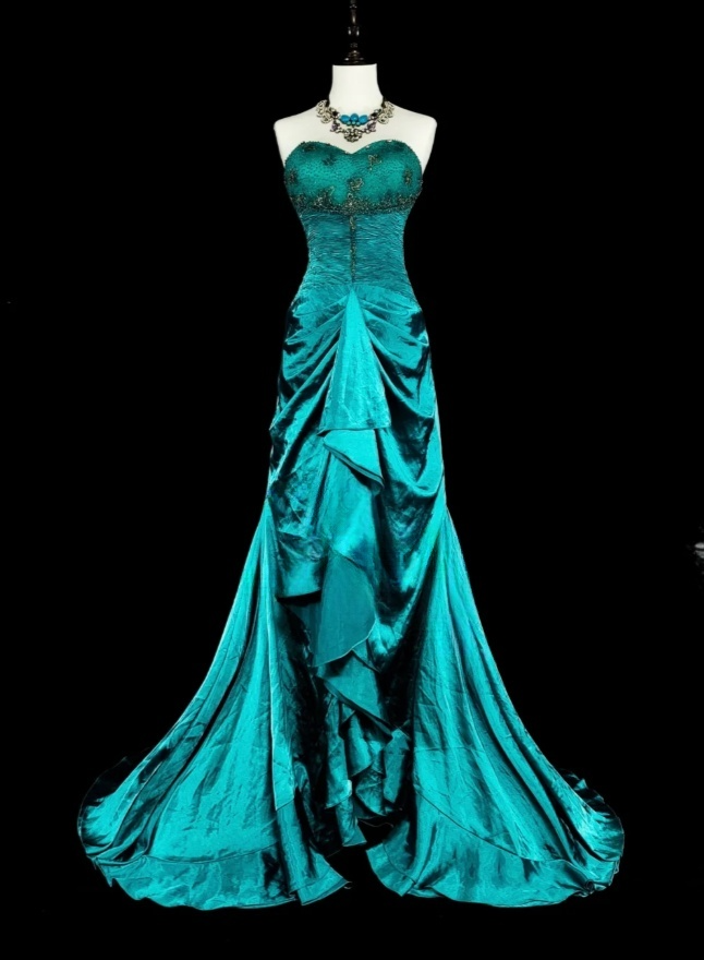 Chic Sheath Turquoise Long Prom Dress Satin Beaded Sweetheart Evening Dress Sleevless Birthday Dress DP04838