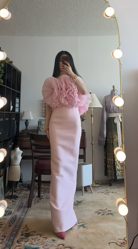 Sexy A-Line Pink Long Prom Dress Satin Strapless Sleeveless Evening Dress  DP04846