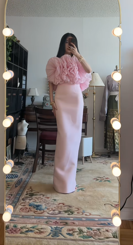 Sexy A-Line Pink Long Prom Dress Satin Strapless Sleeveless Evening Dress  DP04846