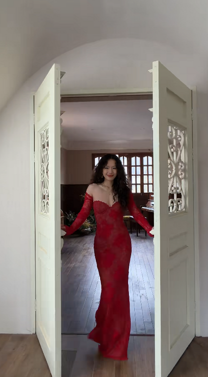 Chic Sheath Red Long Prom Dress Applique Chiffon Sweetheart Evening Dress  DP04854