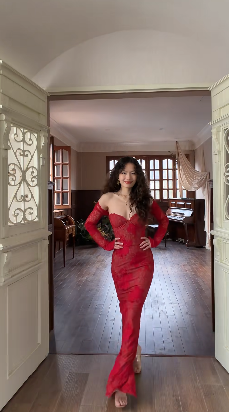 Chic Sheath Red Long Prom Dress Applique Chiffon Sweetheart Evening Dress  DP04854