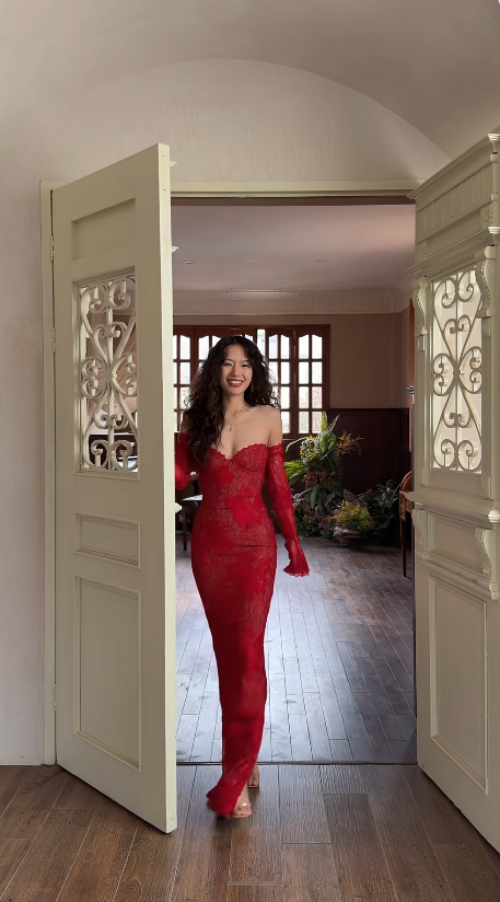 Chic Sheath Red Long Prom Dress Applique Chiffon Sweetheart Evening Dress  DP04854