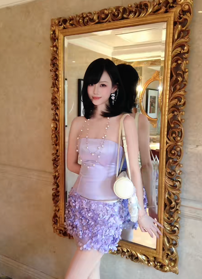 Sexy Sheath Lilac Short Prom Dress Satin Strapless Two-piece Evening Dress Sleeveless Birthday Dress DP04860