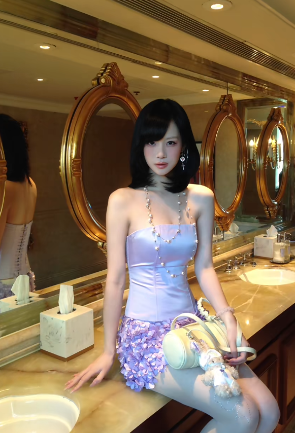 Sexy Sheath Lilac Short Prom Dress Satin Strapless Two-piece Evening Dress Sleeveless Birthday Dress DP04860