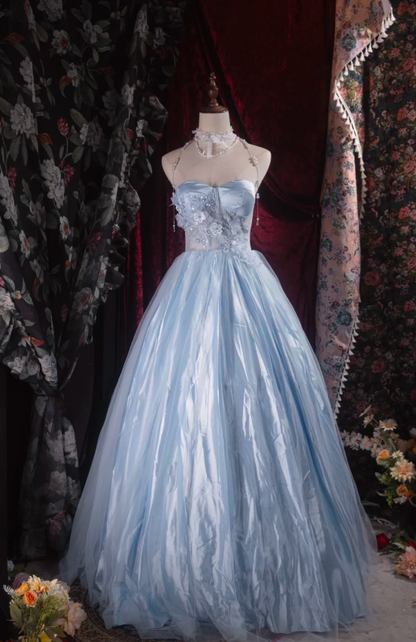Gorgeous Blue Long Prom Dress Tulle Sweetheart Party Dress A-Line Sleeveless Evening Dress  DP04880