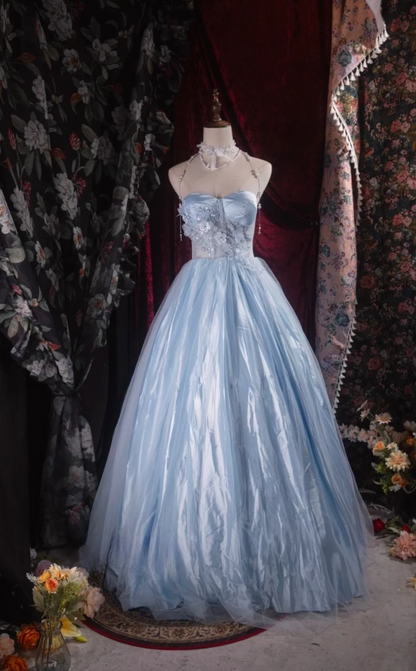 Gorgeous Blue Long Prom Dress Tulle Sweetheart Party Dress A-Line Sleeveless Evening Dress  DP04880