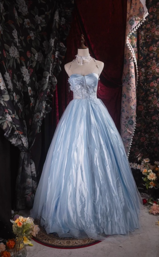 Gorgeous Blue Long Prom Dress Tulle Sweetheart Party Dress A-Line Sleeveless Evening Dress  DP04880