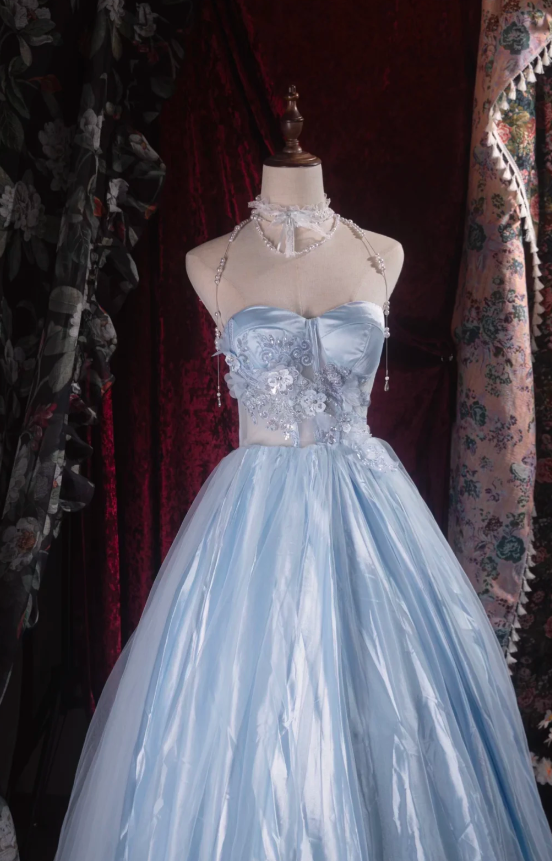 Gorgeous Blue Long Prom Dress Tulle Sweetheart Party Dress A-Line Sleeveless Evening Dress  DP04880