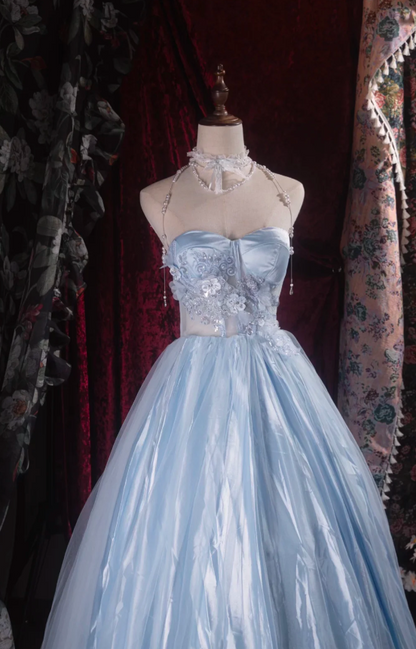Gorgeous Blue Long Prom Dress Tulle Sweetheart Party Dress A-Line Sleeveless Evening Dress  DP04880